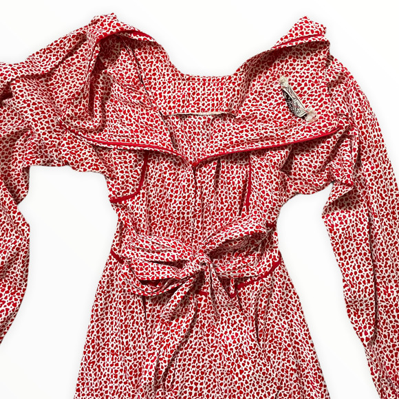 Sundays Child Vintage 70's Red & White Spotted Long Sleeve A-Line Mini Dress - Picture 11 of 16